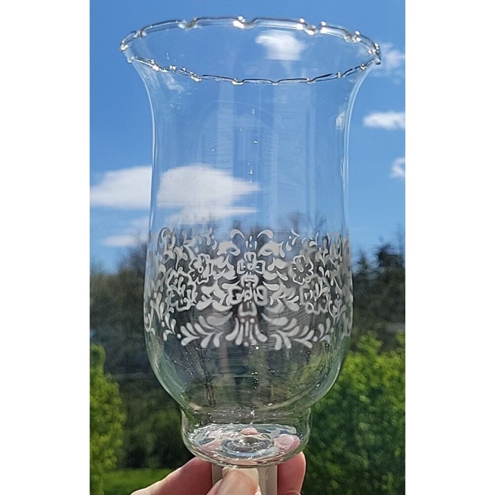 Vintage Homco Ruffled Etched Parklane Votive Cup Clear Glass Peg Candle Holder